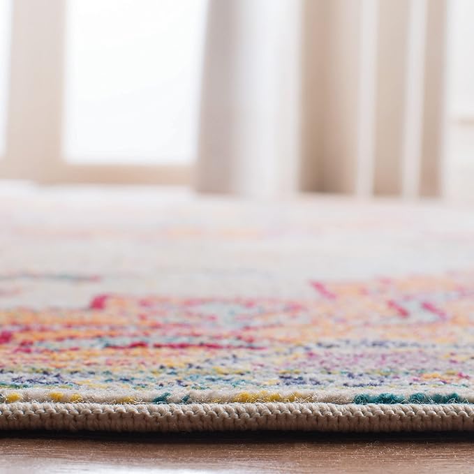 SAFAVIEH Crystal Collection Area Rug - 10' x 14', Light Blue & Fuchsia, Medallion Distressed Design, Non-Shedding & Easy Care, Ideal for High Traffic Areas in Living Room, Bedroom (CRS501B)