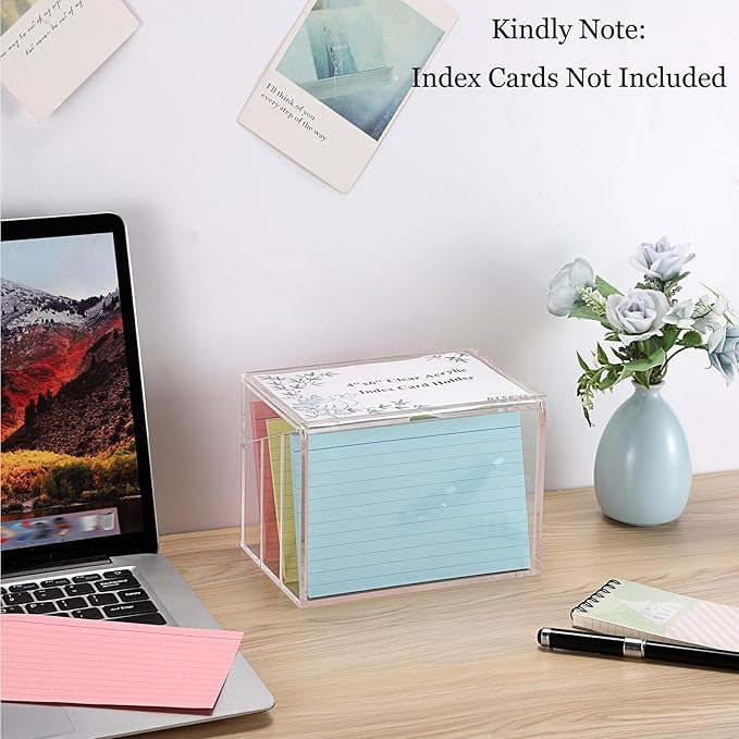 BTSKY Clear Acrylic 4 x 6 inch Index Card Box with Sign Lid & Removable Inserts, Divided 3-Compartment Index Card Holder Notecard Box Photo Storage Organizer for Filling Note Cards,Flashcards, Recipes