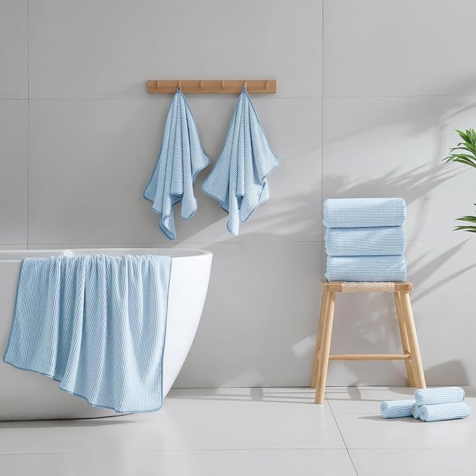 4 Piece Bath Towel Set 35"x70"Oversized Bath Towel for Bathroom Ultra Soft Fluffy Extra Large Bath Sheet Luxury Premium Bathroom Towel Highly Absorbent Quick Dry Shower Towel for Hotel Spa,Blue