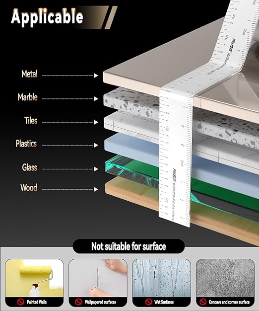 Double Sided Tape Heavy Duty with Dual Measurement Scale (CM/INCH), No Residue Clear Invisible Nano Tape mounting for Wall Hanging Posters, Rug,Decor