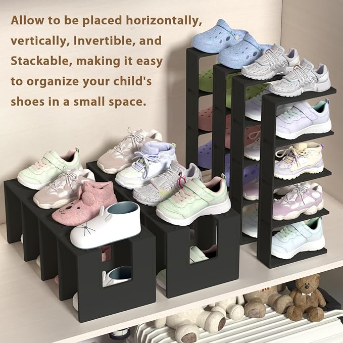 Kids Shoe Rack - 4 Pack Shoe Organizer for Toddlers & Children, Space-Saving Nursery Shoe Storage Shelf, Small Baby Shoes Display Rack for Closet/Entryway, for Desk File Book Organizer(Black)