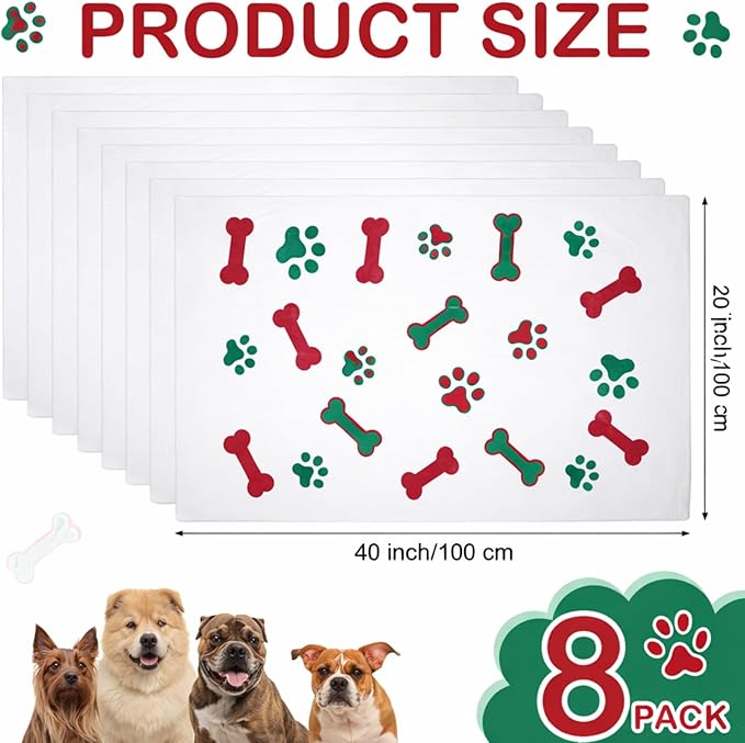 8 Pcs Dog Towels for Drying Dogs Cats Pet Towels Bulk Puppy Microfiber Quick Drying Paw Bath Bathing Supplies Absorbent for Medium Pets (Red Green,40 x 24 Inch)