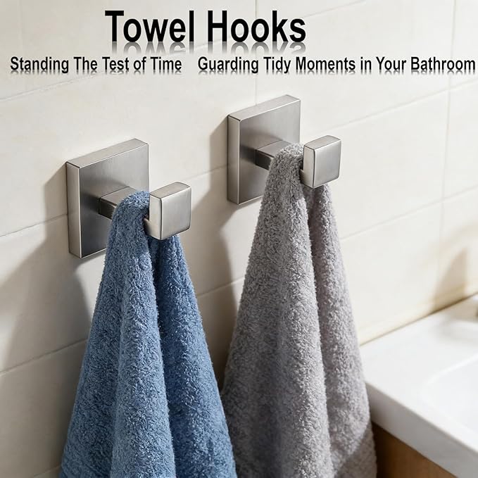 Bathroom Hardware Set 10 Piece Brushed Nickel Bathroom Accessories Set SUS304 Towel Bar Set Includes 2 Towel Bar 24 Inch+2 Towel Holder+2 Toilet Paper Holder+4 Towel Hook (10, Brush Nickel)