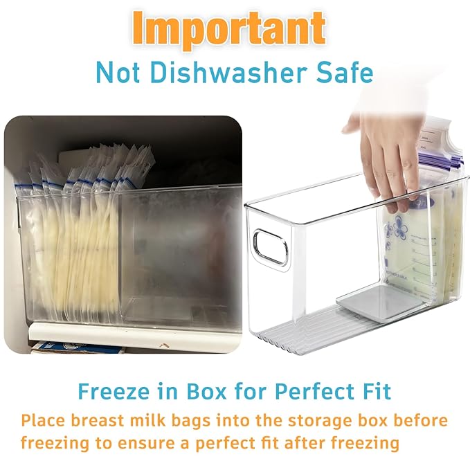 Breastmilk Storage Container with L Shaped Separator Boards, Dividers Will Flatten Standing Breast Milk Bags in Organizer Bins Save Refrigerator Space | 2 Containers-Gray