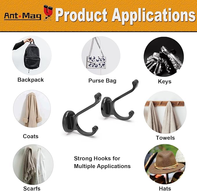 Ant Mag Magnetic Hooks Heavy Duty 140lbs Neodymium Magnet Wall Hooks for Hanging Coats Robes Backpacks Bags Hats Keys Mugs Cups Towels Pack of 4