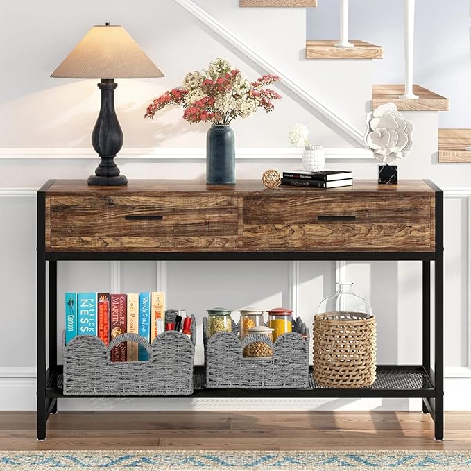 Scalloped Wicker Basket Natural Paper Rope Storage Baskets with Handles Handwoven Organizer Bin Wicker Storage Baskets for Home Decor, Organizing, 2 Pack (Grey)