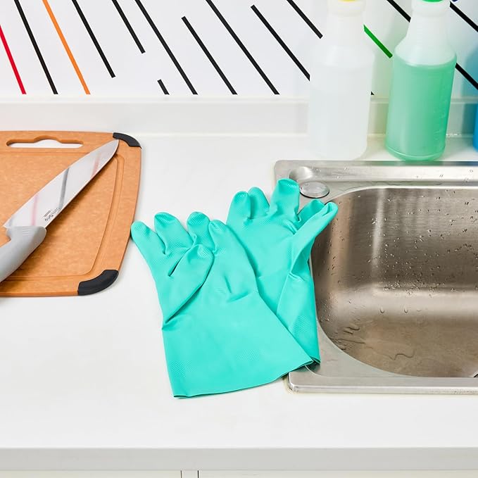 Green Cleaning Gloves 10 Pairs 15 Mil Thick Large Heavy-Duty Nitrile Gloves With Long Cuff No-Latex Flock Lining For Use In Hospitals, Laboratories, Kitchens and Households