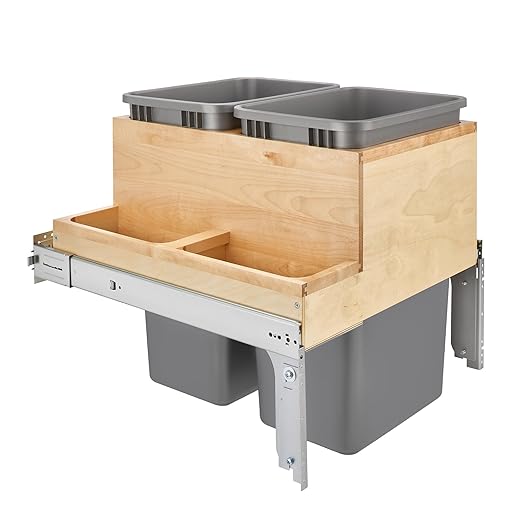 Rev-A-Shelf Top Mount Double Pullout Under Cabinet 50 Quart Kitchen Trash Cans w/ Soft-Close for Full Height Cabinet, 150 Pound Rated Full-Extension Slides, 4WCTM-2450BBSCDM-2
