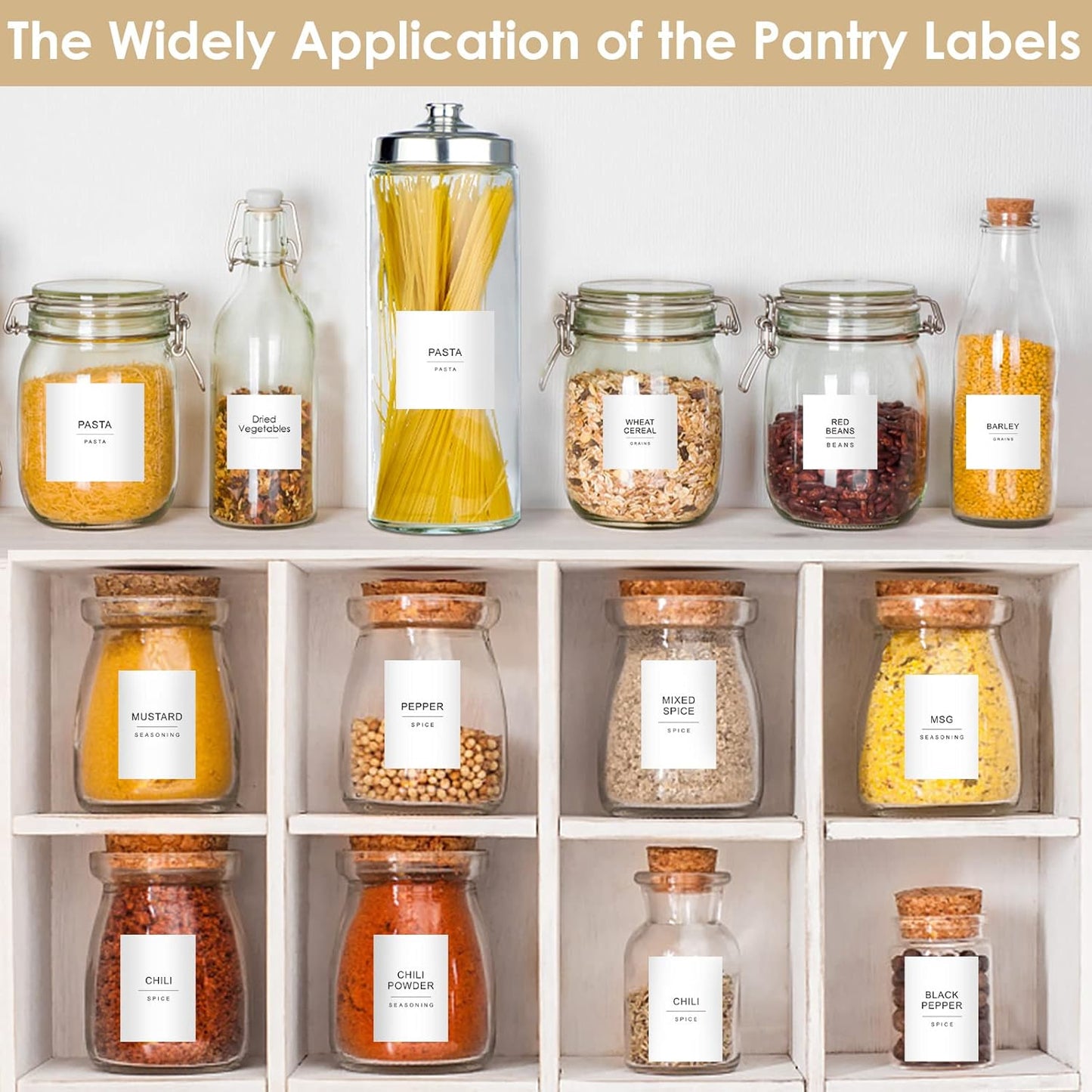 Pantry Label Stickers — 434 Pcs Waterproof, 3 Sizes + 31 DIY Blank Labels