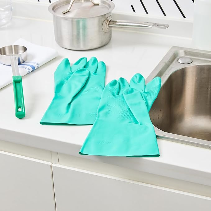 Green Cleaning Gloves 10 Pairs 15 Mil Thick XXL Heavy-Duty Nitrile Gloves With Long Cuff No-Latex Flock Lining For Use In Hospitals, Laboratories, Kitchens and Households