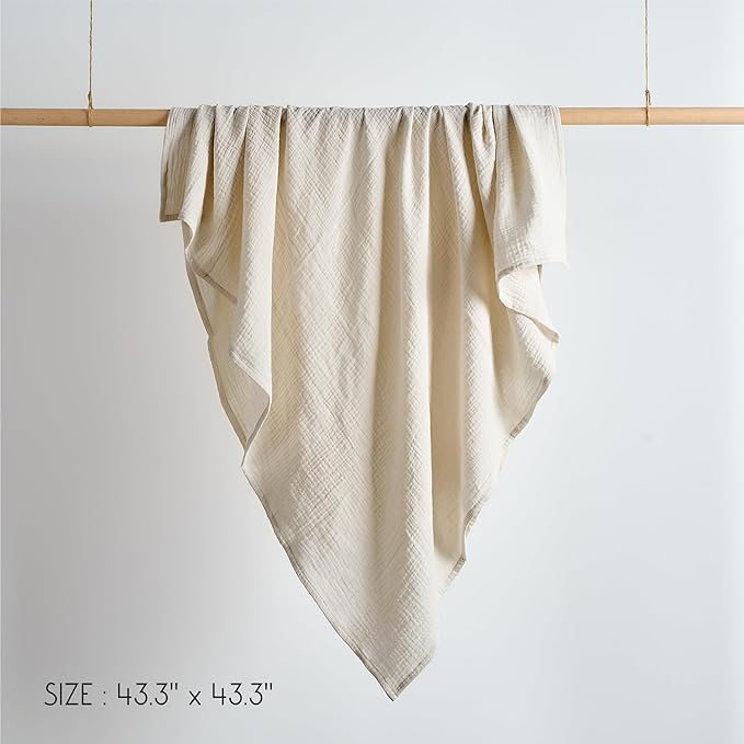Meracorallo Muslin Swaddle Blanket, 100% Cotton Receiving Blanket Soft and Breathable Swaddle Wrap for Baby Boys and Girls, Cream