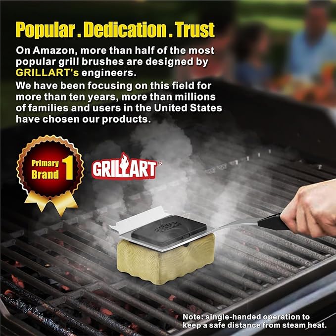 Grill Brush Bristle Free, Replaceable BBQ Cleaning Head (No Handle), Safe Replacement Cleaning Pad for Cast Iron/Stainless-Steel Grates - Black