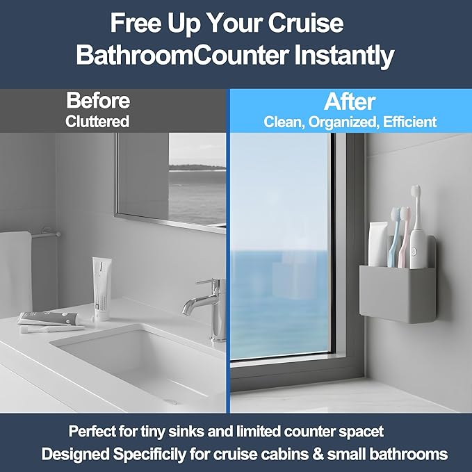 Magnetic Toothbrush Holder – Cruise Must-Have Wall-Mount Bathroom Organizer – Cruise Essentials 2025 & 2026 for Royal Caribbean, Alaska & Caribbean Staterooms (Grey)