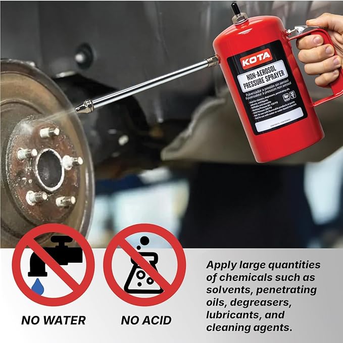 LAUCO Non Aerosol Pressure Sprayer - Refillable Pressurized Sprayer Bottle for Oil, Solvent, Degreasers, Lubricants - Rechargeable Steel Canister with Brass Nozzles, 32oz