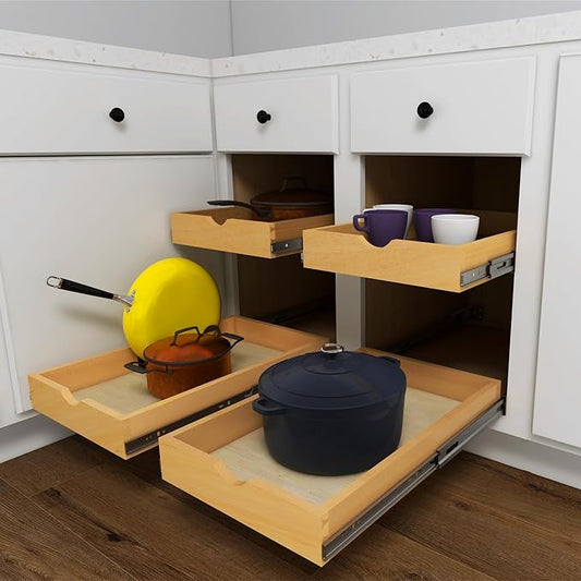 Elysian Pull-Out Tray Organizer, 17" W × 21" D Sliding Storage Drawer with Full-Extension 35mm Ball-Bearing Slides, Roll-Out Shelf for Kitchen Cabinet Organization