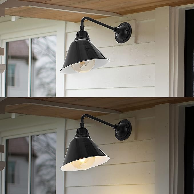 JONATHAN Y JYL7612B Croydon 9.63" 1-Light Farmhouse Industrial Indoor/Outdoor Iron LED Gooseneck Arm Outdoor Sconce Metal Bell Shade Vintage Cottage Rustic Porch Patio Yard Barn, Black