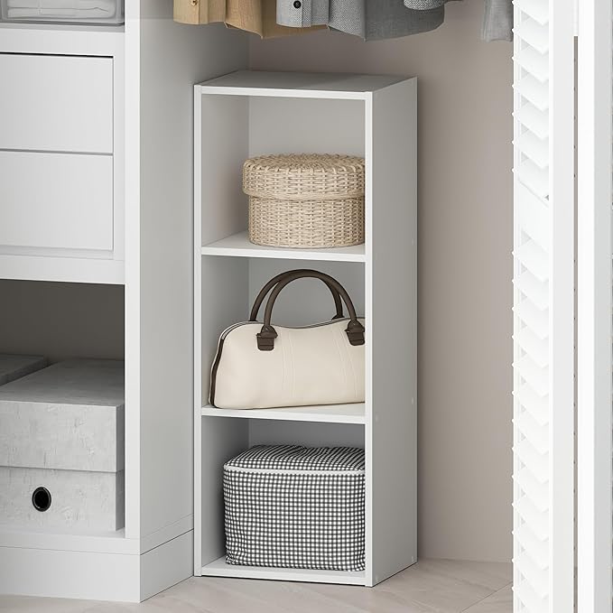 Furinno Reed Closet Organizers and Storage, 3-Tier Closet Organizer, Open Shelf Closet Storage, for Wardrobe, Bedroom, Living Room, White