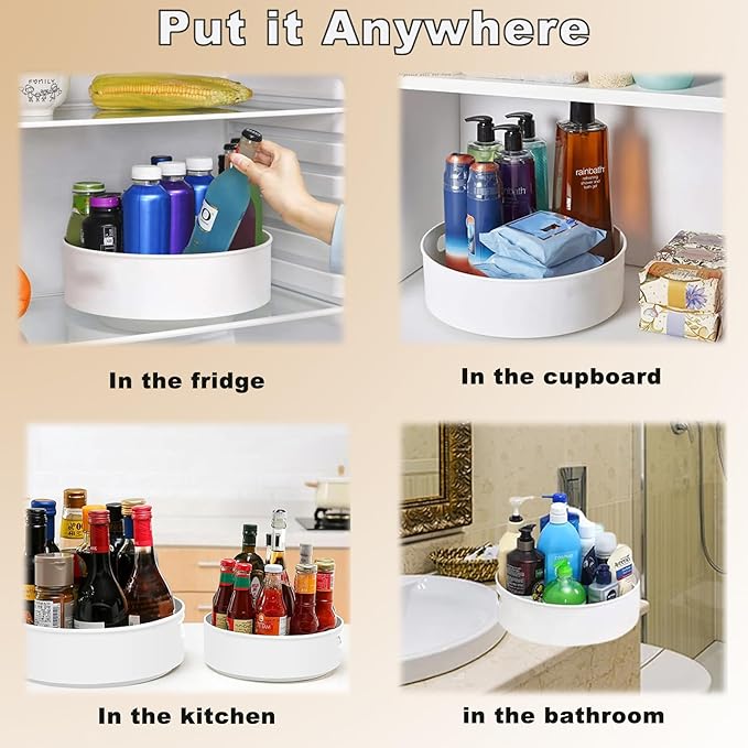 2 Pack 360° Rotating Lazy Susan Organizer,Non-Slip Turntable Organizer, Taller and Thicker Edge Design,Suitable for Kitchen Cabinets, Countertops, Pantry, Bathroom,Refrigerator and Storage Spices