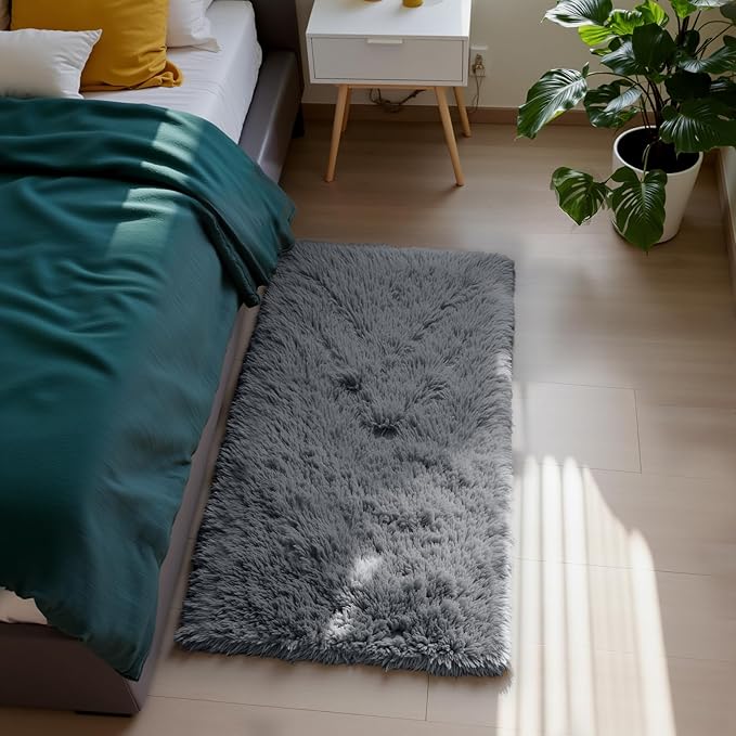 Fluffy Rug Shaggy Area Rug, Grey 3x5 Area Rugs for Bedroom, Small Bedside Rug, Soft Fluffy Shaggy Entryway Throw Rugs for Living Room Bedroom Kids Room Home Decor