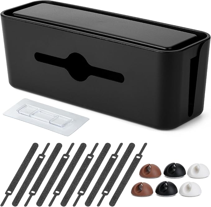 Bates- Cable Management Box, Small, Cable Organizer Box, Cord Organizer Box, Cable Box Organizer, Cord Management Box, Cord Hider Box, Cord Box for Wires on Floor, Power Strip Cover Box Baby Proof