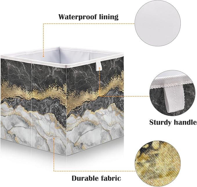 Bolaz Gold Black Marble Closet Organizers Storage Cubes Storage Bins Shelf Baskets Containers for Home Kids Room Toys Office,Square