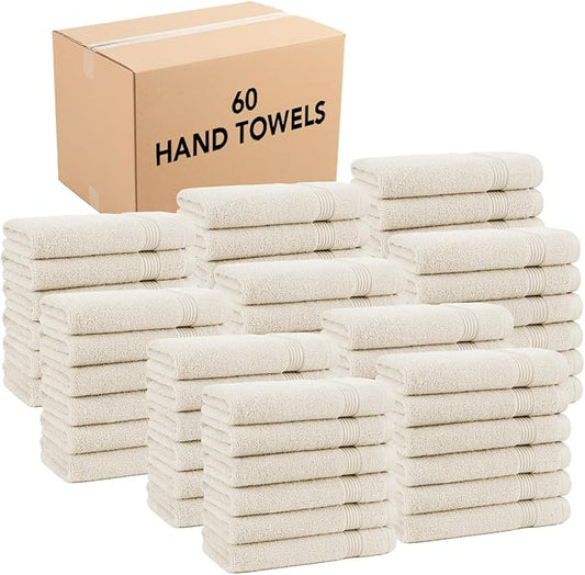Arkwright Solid Bulk Hand Towels, Case of 60, 100% Cotton 600 GSM Soft Absorbent Guest Bathroom Towels for Hotel, Spa or Vacation Rental, 28 x 16 in, Alabaster Ivory