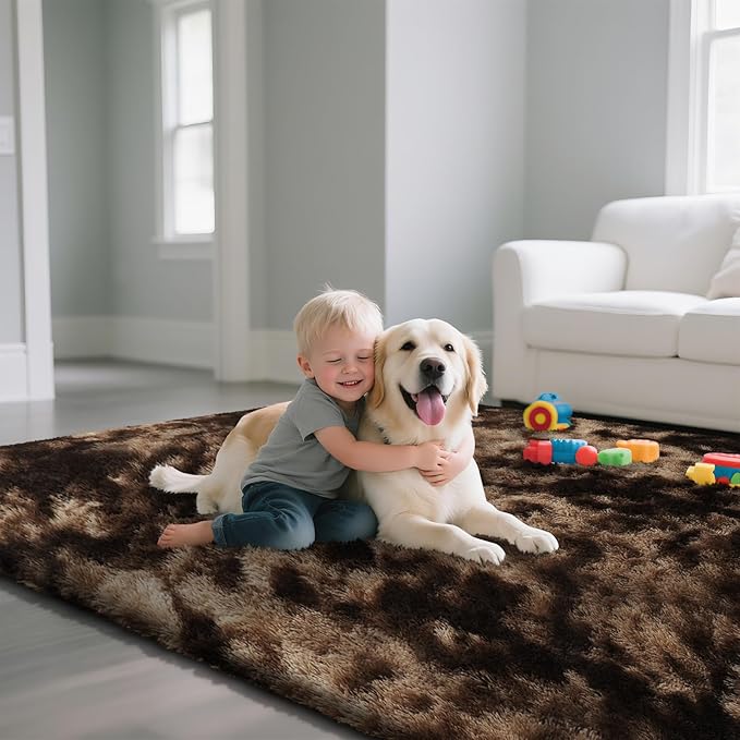 Fluffy Rug Shaggy Area Rug, Mottling Brown 2x4 Area Rugs for Bedroom, Small Bedside Rug, Soft Fluffy Shaggy Entryway Throw Rugs for Living Room Bedroom Kids Room Home Decor