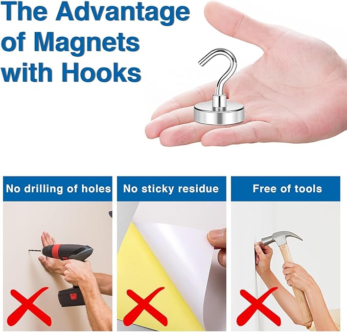 LOVIMAG Magnetic Hooks for Cruise Cabins, 120lbs Magnetic Hooks for Classroom, Strong Magnets with Hooks for Hanging, Neodymium Magnet Hooks for Fridge, Ceiling, Locker, Camper, Travel-25 Pcs
