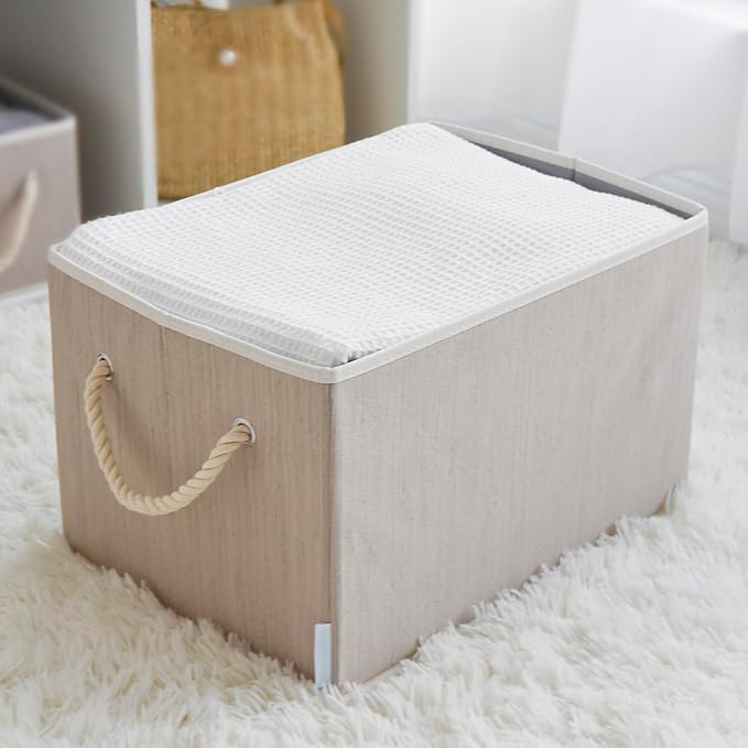 Pack of 2 Large Rectangular Modern Storage Bins, Sturdy Foldable Fabric Bins for Organizing Clothing, Sheets, Books - Shelf Organizer Shelves Basket Storage Bin 16.3"x 12"x 10.24"