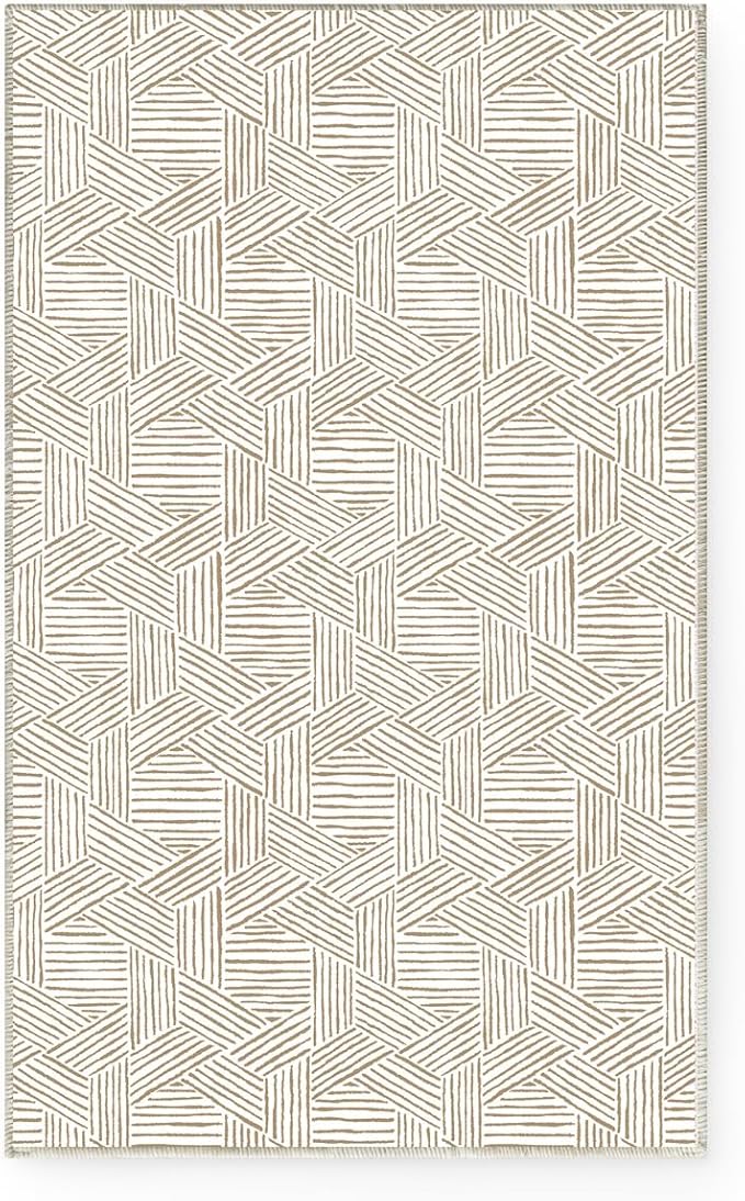 NICETOWN Large Area Rug 6x9 Living Room Rugs, Brown Jacquard Thin Machine Washable Rug for Entryway Non-Slip Door Mat, Ultra Soft Area Rug 6x9 Geometric for Bedroom Kitchen Office, Brown