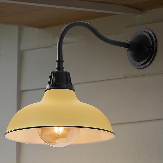 JONATHAN Y JYL7613H Aurora 12.25" 1-Light Farmhouse Industrial Indoor/Outdoor Iron LED Gooseneck Arm Outdoor Sconce for Entryway Lobby Kitchen Bathroom Bedroom Living Room Hallway, Matte Yellow