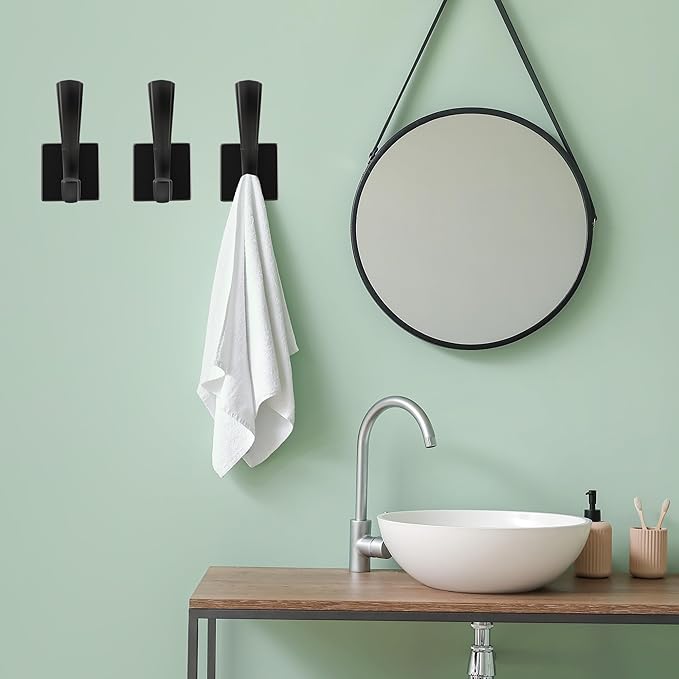 Black Wall Hooks Coat Hook, Towel Hooks Robe Hook for Bathroom, Entryway Mudroom Hooks for Hanging Coat Key Hat Backpack (8 Pack, Black)
