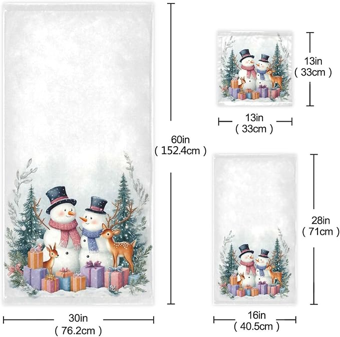 Christmas Winter Towels Set of 3 Blue Cyan Glitter Snowflakes Bathroom Towel Soft Absorbent Bath Hand Towels Washcloth Guest Towel Sets Xmas Holiday Decor