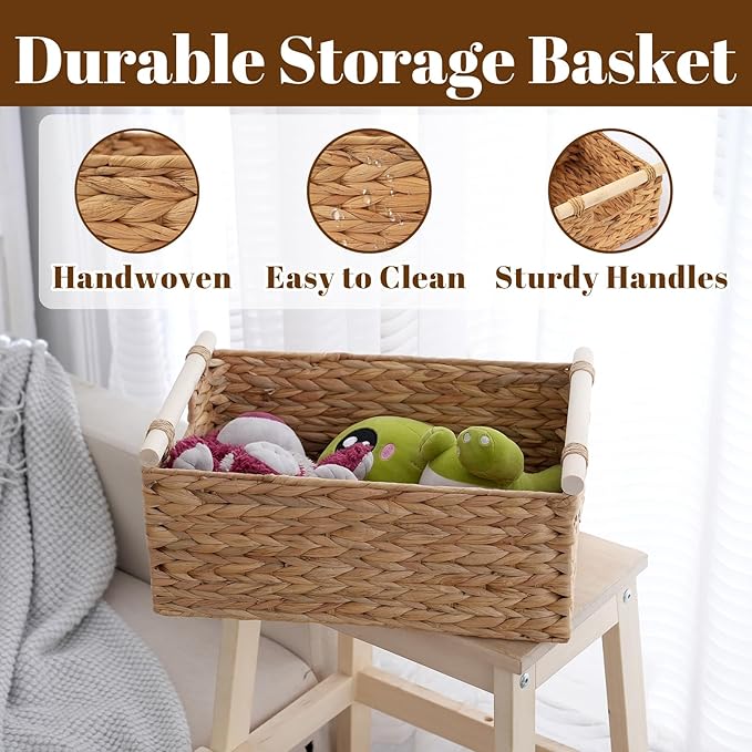 Natural Woven Storage Basket 11.6x8.1x4.9 Inch, Small Wicker Organizer Bin with Handles for Shelves, Multi-Purpose Decorative Basket for Kitchen, Bathroom, Pantry, Gift Wrapping, Farmhouse Home Decor