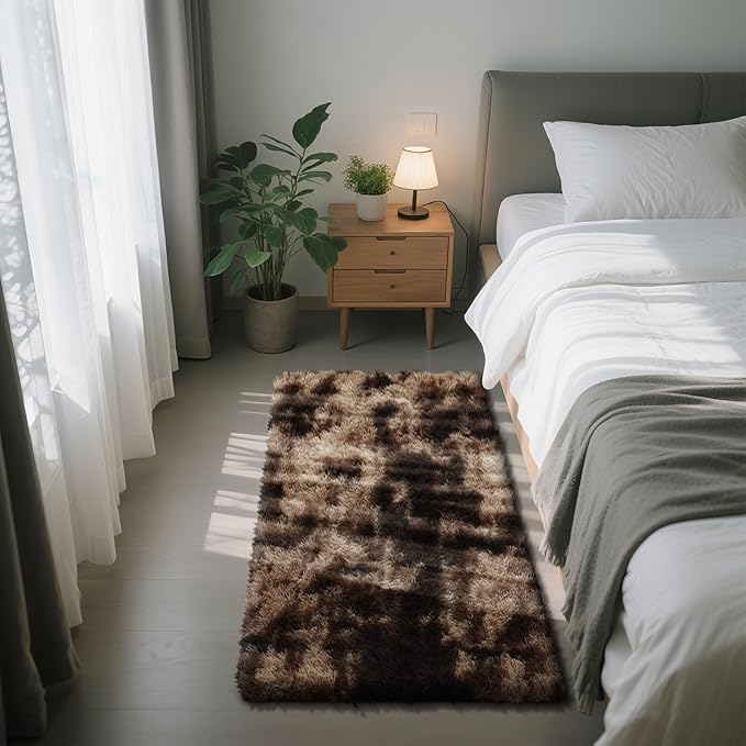 Fluffy Rug Shaggy Area Rug, Mottling Brown 2x4 Area Rugs for Bedroom, Small Bedside Rug, Soft Fluffy Shaggy Entryway Throw Rugs for Living Room Bedroom Kids Room Home Decor
