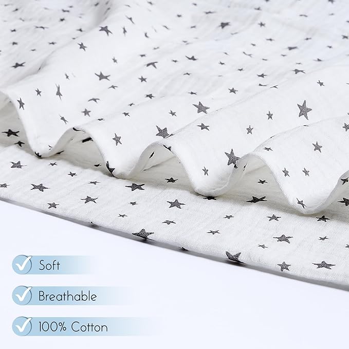 Meracorallo Muslin Swaddle Blanket, 100% Cotton Receiving Blanket Soft and Breathable Swaddle Wrap for Baby Boys and Girls, Star