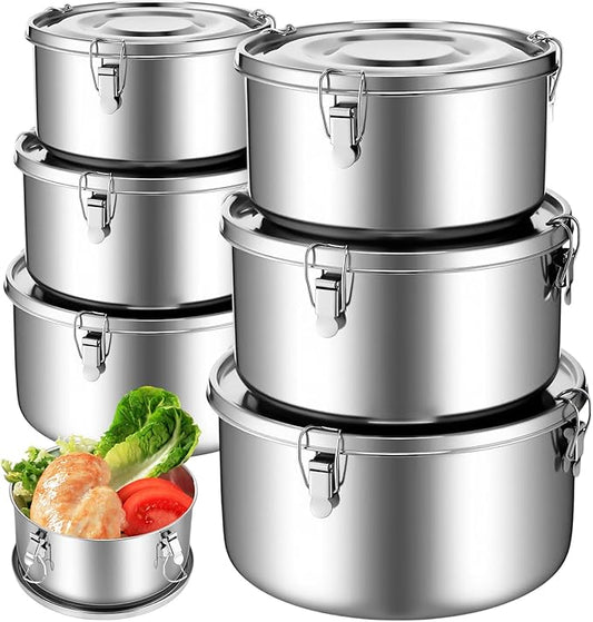 6 Pcs Stainless Steel Bento Box with Lockable Clips to Leak Proof Food Storage Containers Metal Lunch Container, Reusable Dishwasher Safe Lunch Snack Boxes, 6 Sizes
