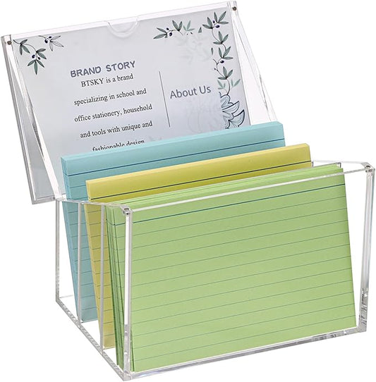BTSKY Clear Acrylic 4 x 6 inch Index Card Box with Sign Lid & Removable Inserts, Divided 3-Compartment Index Card Holder Notecard Box Photo Storage Organizer for Filling Note Cards,Flashcards, Recipes