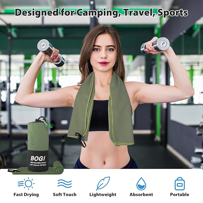 Microfiber Travel Sports Towel-Quick Dry Travel Towel,Soft Lightweight Absorbent Compact Sports Towel for Camping Gym Beach Bath Yoga Swimming Backpacking (M:40''x20''-AGreen)