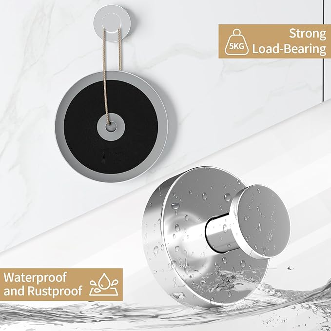 Suction Cup Hooks for Shower, Heavy Duty Towel Hooks for Walls No Damage, Modern Shower Suction Hooks for Kitchen Bathroom Wall, Glass, Mirror, Tile, Hanging Towels Robes, Chrome (4 Pack)
