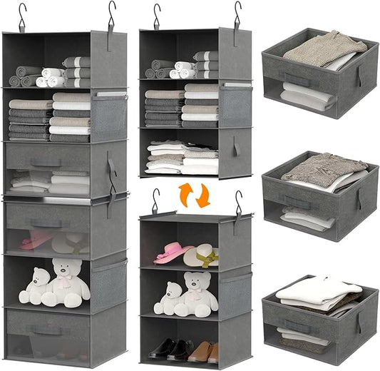 6-Shelf Hanging Closet Organizer with Shelves and Drawers, Modern Style, Hanging Organizer