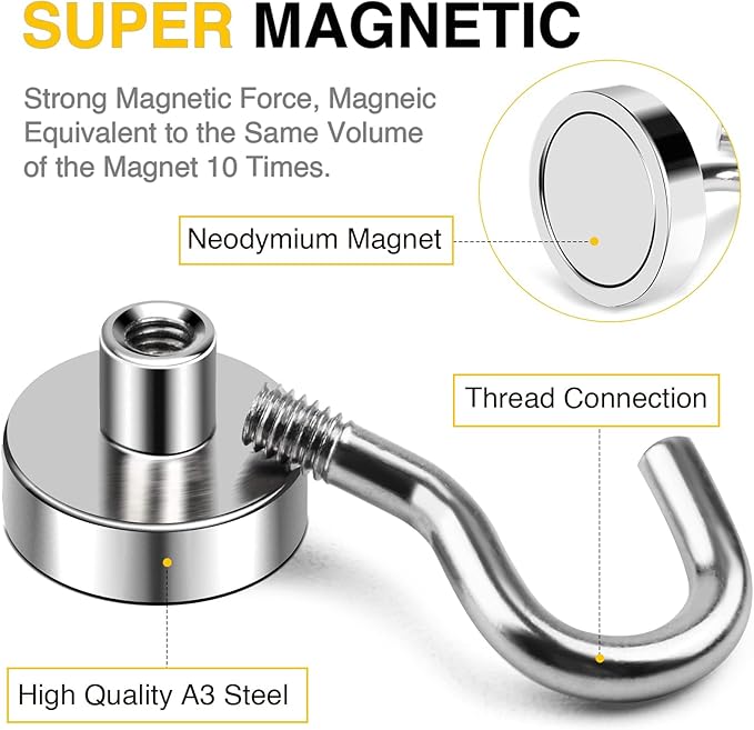 DIYMAG Magnetic Hooks, 30lbs+ Magnet Hook 2025 Cruise Cabin Ship Essentials Heavy Duty Strong Magnets Refrigerator Fridge Hanging for Classroom Beach Vacation Kitchen Grills Home 60 Pack
