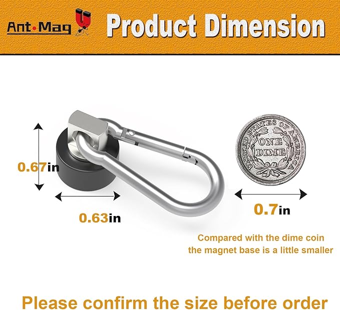 Ant Mag Magnets Hooks Heavy Duty with Carabiner 22lbs Strong Magnets Great Hanging for Refrigerator Cruise Cabin Grill Wreath Kitchen Office 10 Pack Black
