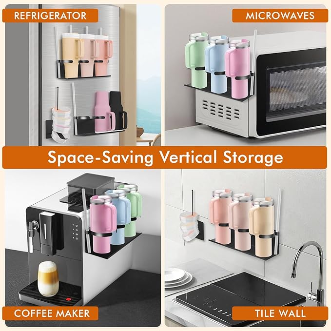 Magnetic Cup Holder for Fridge, Tumbler Water Bottle Organizer for Stanley, Tumbler Lid Organizer Cup Rack Storage for Stanley Cup Accessories