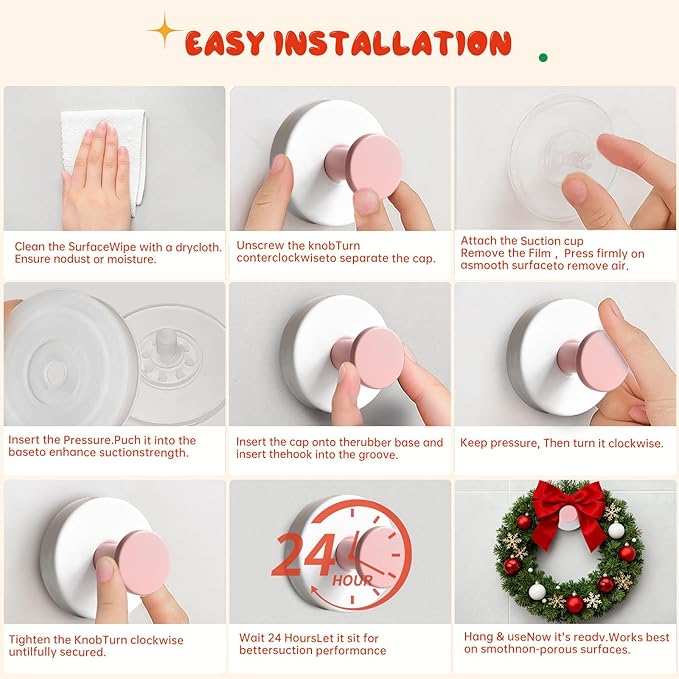 Suction Cup Hooks, Suction Cup Hooks for Shower,Removable Towel Hooks for Bathroom Window Glass Door Wall, Bath Robe Looafh Wreath Hook for Hanging