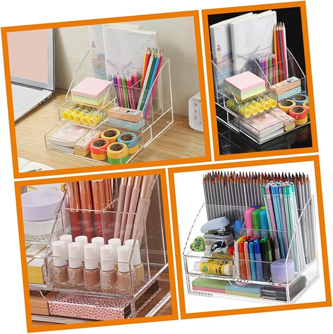 ABOOFAN Acrylic Storage Box Desk Organizer Makeup Organizer Stationery Storage Desktop Supplies Pen Holder