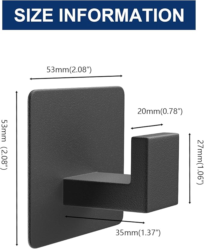 VAEHOLD Adhesive Towel Hooks, Heavy Duty Wall Hooks Aluminum Black Hooks for Hanging Coat, Hat, Towel, Robe, Clothes, Shower Hook for Door, Office, Kitchen, Bathroom - 2 Pack (Black)