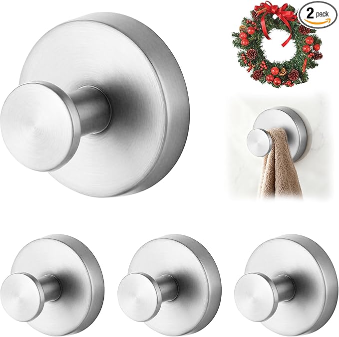 Suction Cup Hooks Applicable Shower No-Drill Bathroom Hooks for Towels, Ornament，Robes, Loofah Mountable on Bathroom Walls, Kitchen, Glass, Mirrors, Tile and Smooth,Non-Porous Surfaces (Silver 4pcs)