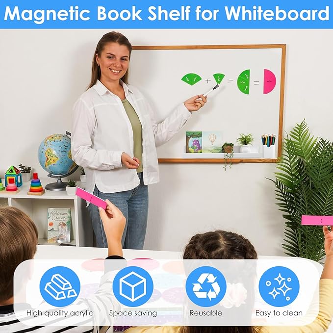 3 Pcs Magnetic Book Shelf for Whiteboard, Heavy-Duty Acrylic Magnetic Book Holder with 8 lbs Capacity, Versatile White Board Shelf for Classroom Office Kitchen Refrigerator Organization (White)