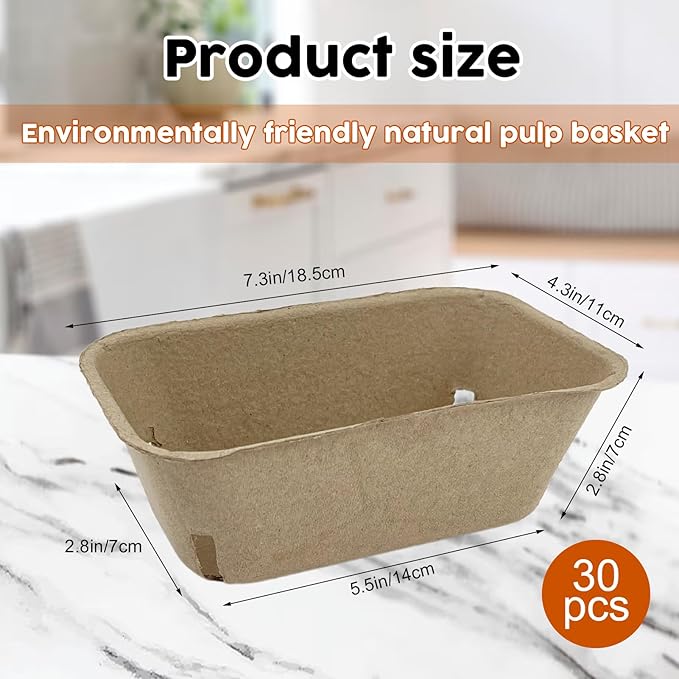 30 Pcs Natural Pulp Fiber Berry Basket, Molded Berry Basket Produce Vented Container for Strawberry Blueberry Raspberry and Vegetable Small Farmer Market Grocery Stores, Backyard Party 7.3x4.3x2.8inch
